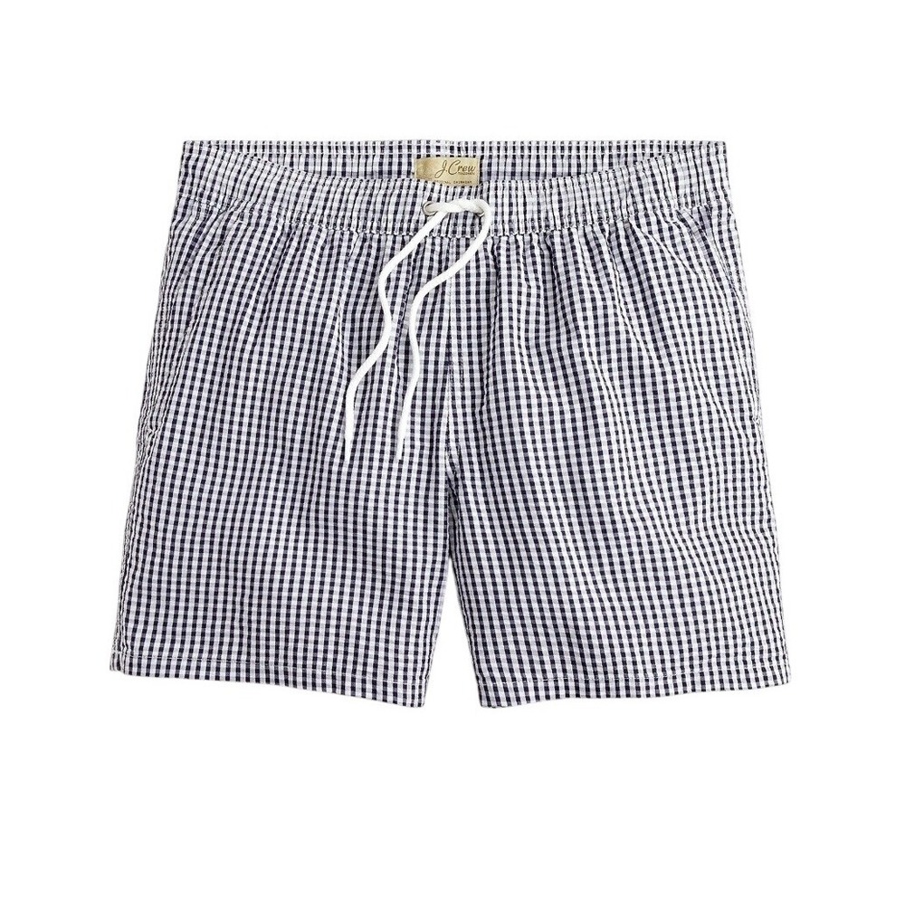 J. Crew Mens XXL Navy White 6" Swim Trunks in Gingham Seersucker